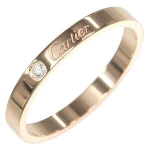 Cartier C de Engraved Ring, Size 25, 18K Pink Gold with Diamonds, Approx. 4.8g
